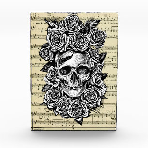 Human Skull Roses Goth Biker Art Illustration  Fotoblock