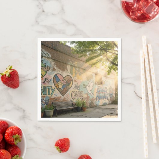 Humanity Symbolic Graffiti On Brick Wall Mural Serviette (Beispiel)