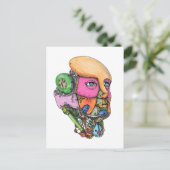 Humanoid Roboter Kopf Tattoo Postkarte (Stehend Vorderseite)