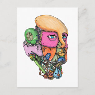Humanoid Roboter Kopf Tattoo Postkarte