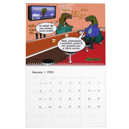 Humasaurus Dinosaurs Parody Modern Humans Cartoon Kalender (Feb 2026)