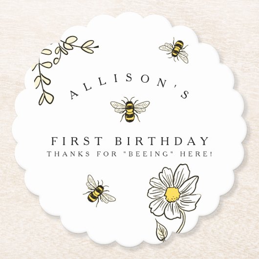 Humble Bee Birthday Party Custom Untersetzer (Vorderseite)