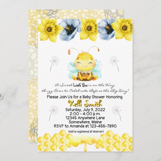 Humble Bee Spring Summer Baby Shower Einladungen (Vorne/Hinten)