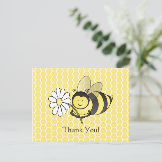 Humble Bee with Daisy Danke, Postcard Postkarte (Stehend Vorderseite)