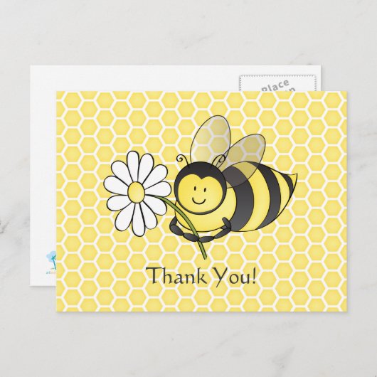 Humble Bee with Daisy Danke, Postcard Postkarte (Vorne/Hinten)
