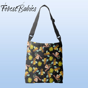 Humble Bee 🐝 Yellow Daisy Honey Black Floral Tragetaschen Mit Langen Trägern