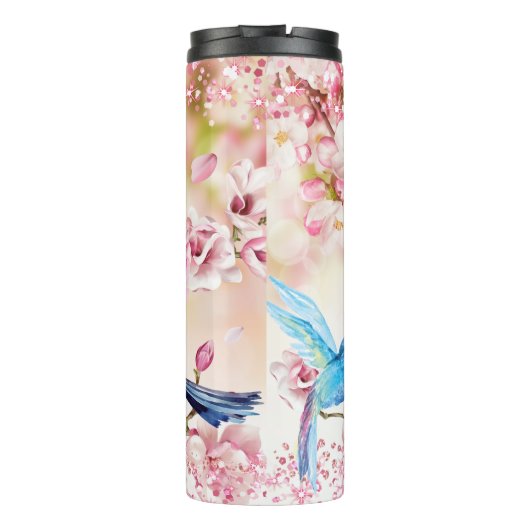 Humingvögel Blume Rosa Glitzer Thermosbecher (Rückseite)