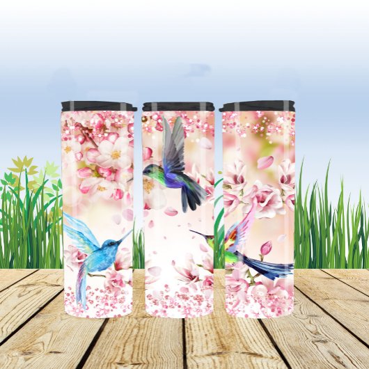 Humingvögel Blume Rosa Glitzer Thermosbecher