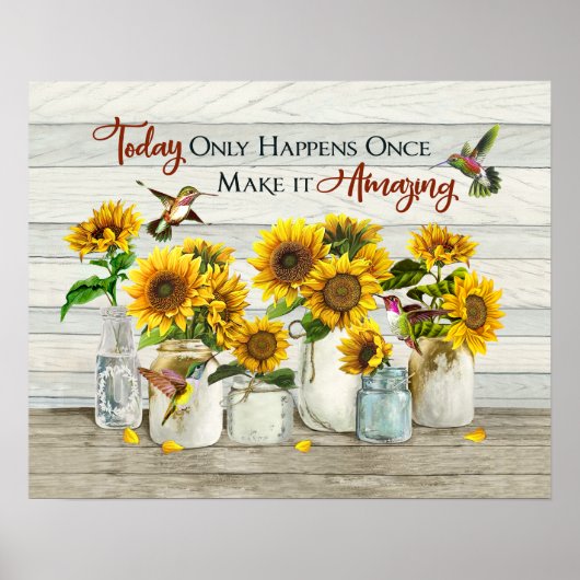 Humingvogel und Sonnenblumen machen es phantastisc Poster (Vorne)