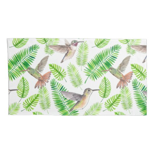 Humingvögel und tropische Blätter Kissenbezug (Rückseite-Rechts)
