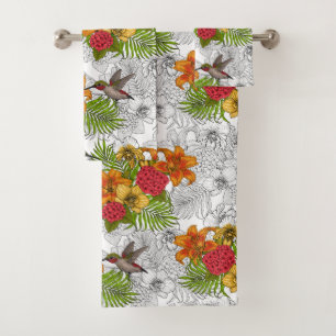 Humingvögel und tropisches Bouquet Badhandtuch Set