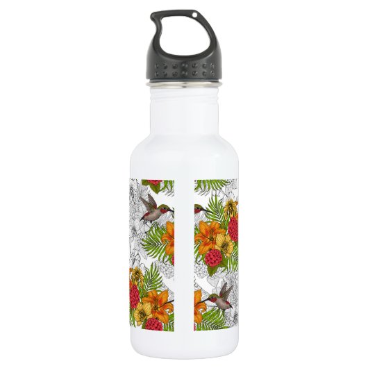 Humingvögel und tropisches Bouquet Edelstahlflasche (Rückseite)