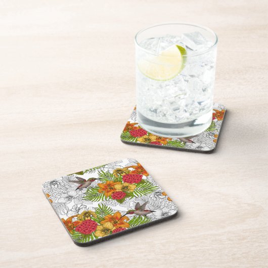 Humingvögel und tropisches Bouquet Getränkeuntersetzer (Rechte Seite)