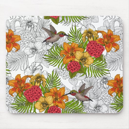 Humingvögel und tropisches Bouquet Mousepad (Vorne)