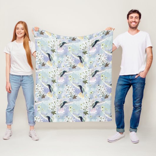 Humingvogel und weiße Blume Fleecedecke (Beispiel)