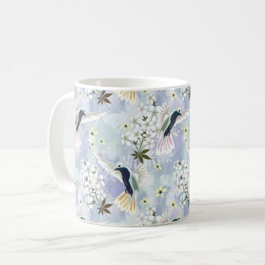 Humingvogel und weiße Blume Kaffeetasse (Vorderseite Links)