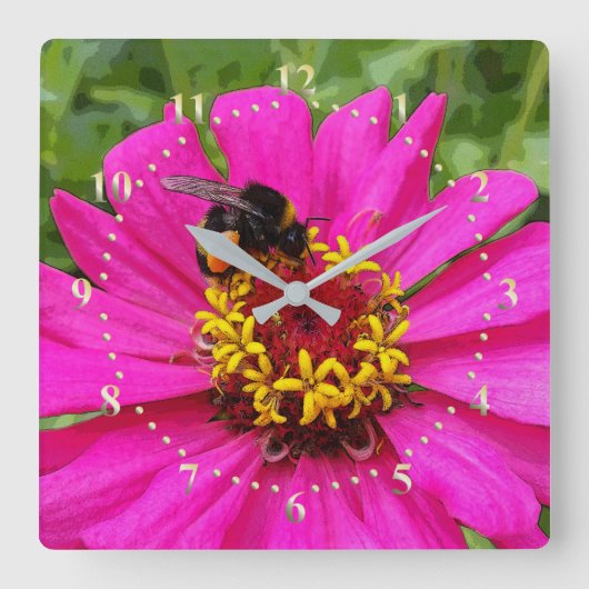 Hummel am Arbeitsplatz Quadratische Wanduhr (Vorderseite)