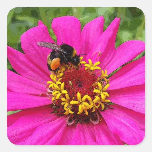 Hummel am Arbeitsplatz Quadratischer Aufkleber (Vorderseite)
