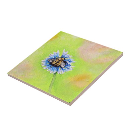 Hummel auf einer Blume Malerei Fliese (Seite)