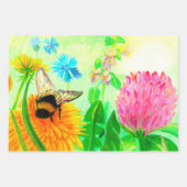 Hummel auf einer Dandelion-Blume-Illustration Geschenkpapier Set (Vorderseite 3)