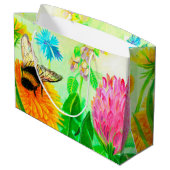 Hummel auf einer Dandelion-Blume-Illustration Große Geschenktüte (Rückseite Schrägansicht)