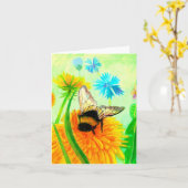 Hummel auf einer Dandelion-Blume-Illustration Karte (Gelbe Blume)
