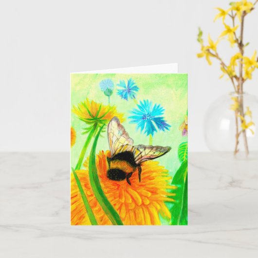 Hummel auf einer Dandelion-Blume-Illustration Karte (Gelbe Blume)