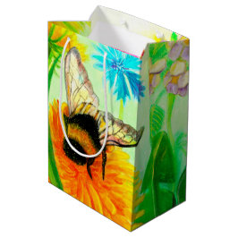 Hummel auf einer Dandelion-Blume-Illustration Mittlere Geschenktüte