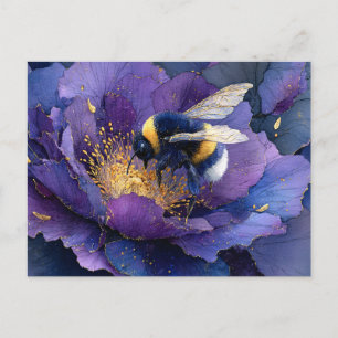 Hummel auf lila Blüten-Dekupage Postkarte