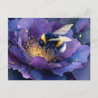 Hummel auf lila Blüten-Dekupage Postkarte