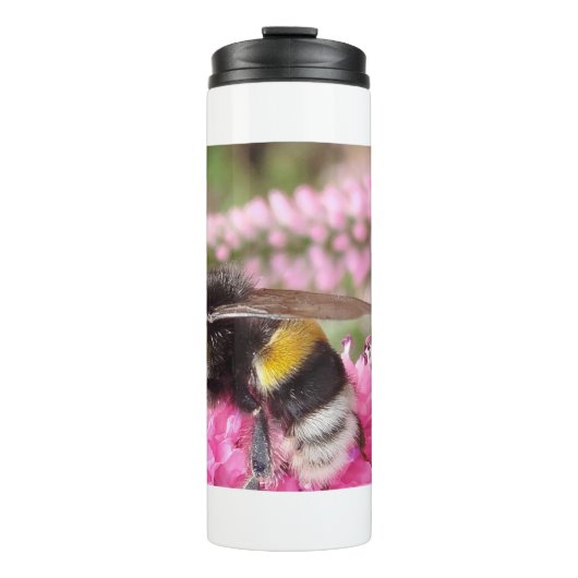 Hummel auf rosa Blüten Thermosbecher (Vorderseite)