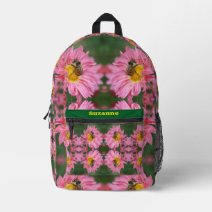 Hummel auf rosa Daisy Blume Personalisiert Bedruckter Rucksack