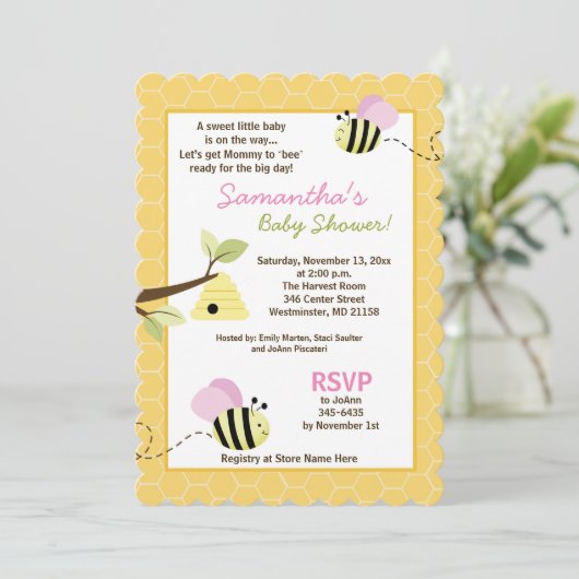 Hummel Bee Pink Wings Die Ausschneiden Kinderdusch Einladung (Stehend Vorderseite)