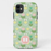 Hummel Bee & Tulips rosa & grüne Monogramm Case-Mate iPhone Hülle (Rückseite)