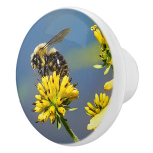 Hummel-Biene auf gelbem Wildblume-Keramik-Griff Keramikknauf