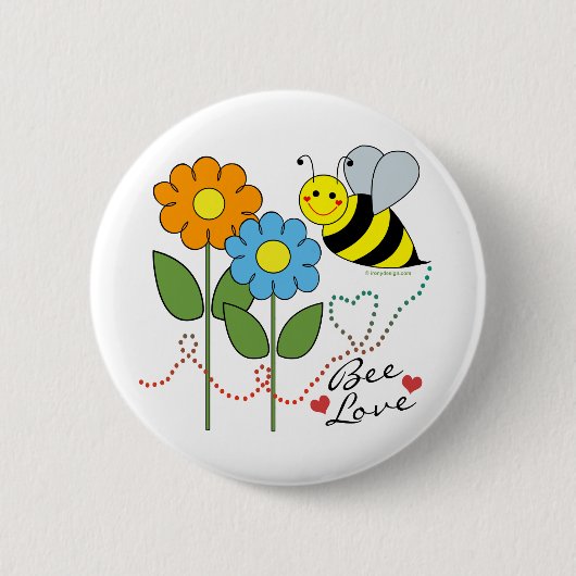 Hummel Biene mit Blume Bier Liebe Button (Vorderseite)