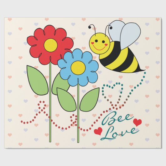 Hummel-Biene mit Blumen-Bienen-Liebe-Blättern Geschenkpapier (Flach)