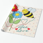 Hummel-Biene mit Blumen-Bienen-Liebe-Blättern Geschenkpapier (Ungerollt)