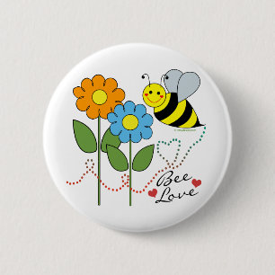 Hummel-Biene mit Blumen-Bienen-Liebe Button