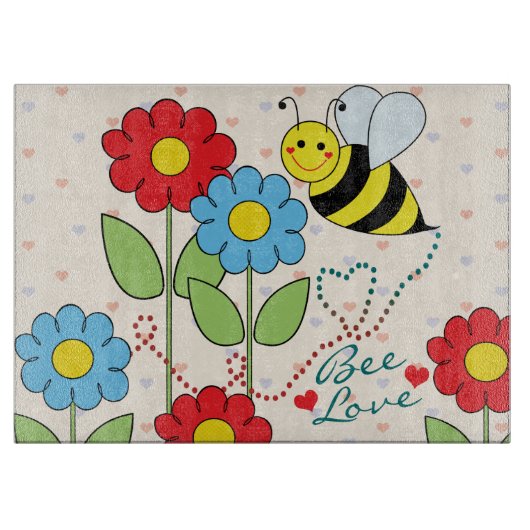 Hummel-Biene mit Blumen-Bienen-Liebe Schneidebrett (Vorderseite)