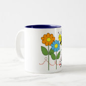Hummel-Biene mit Blumen-Bienen-Liebe Zweifarbige Tasse (Vorderseite Links)