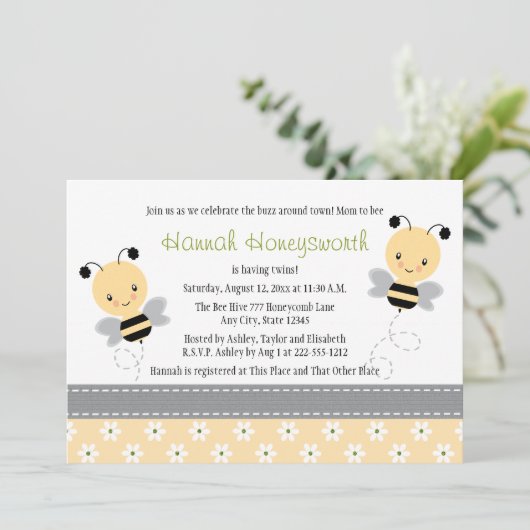 Hummel-Biene paart Baby-Duschen-Einladungen Einladung (Stehend Vorderseite)