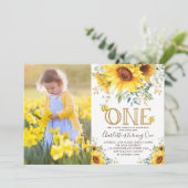 Hummel Biene Sonnenblumen Garten Girl 1. Geburtsta Einladung (Stehend Vorderseite)