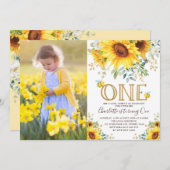 Hummel Biene Sonnenblumen Garten Girl 1. Geburtsta Einladung (Vorne/Hinten)