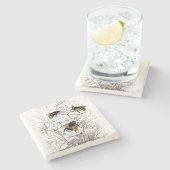 Hummel-Bienen auf Blumen Steinuntersetzer (Seitenansicht)