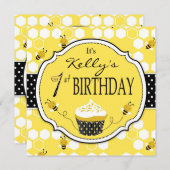 Hummel-Bienen-Kuchen-erster Geburtstag Einladung (Vorne/Hinten)