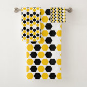 Hummel Black Yellow Geometric Hexagramm Hex Muster Badhandtuch Set (Insitu)