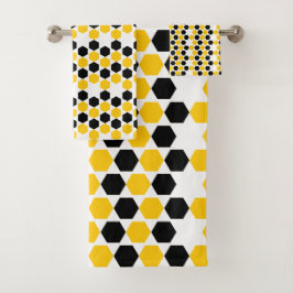 Hummel Black Yellow Geometric Hexagramm Hex Muster Badhandtuch Set