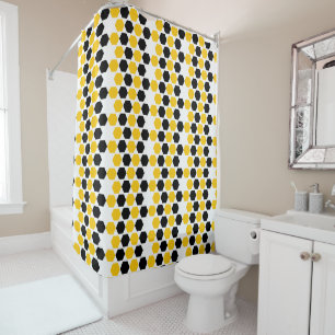 Hummel Black Yellow Geometric Hexagramm Hex Muster Duschvorhang