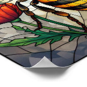 Hummel Buntglas Rote Mohnblume Insekt Kunst Poster (Ecke)